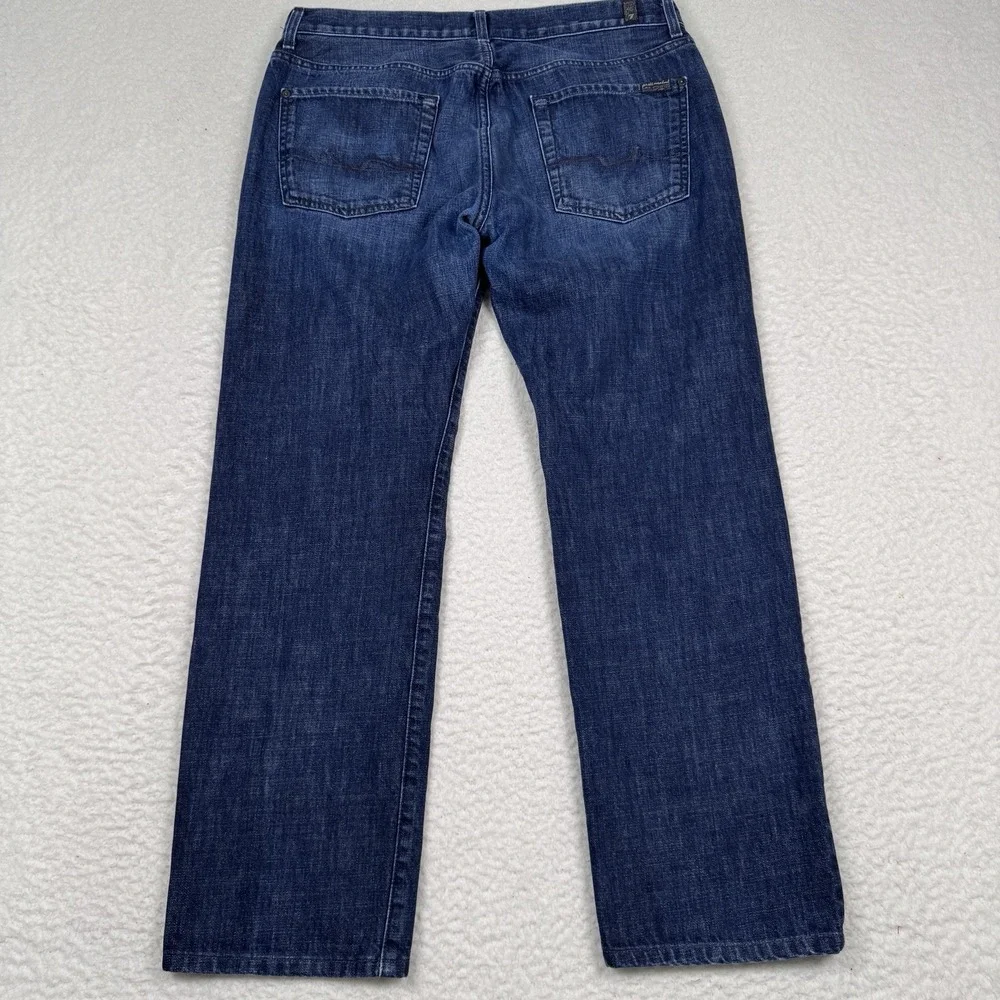 7 For All Mankind Standard Straight Jeans Mens 34 Blue Dark Wash Whiskered 34x29